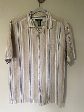 David Taylor Collection Stripe Linen Cotton Camp Shirt Casual Summer Medium